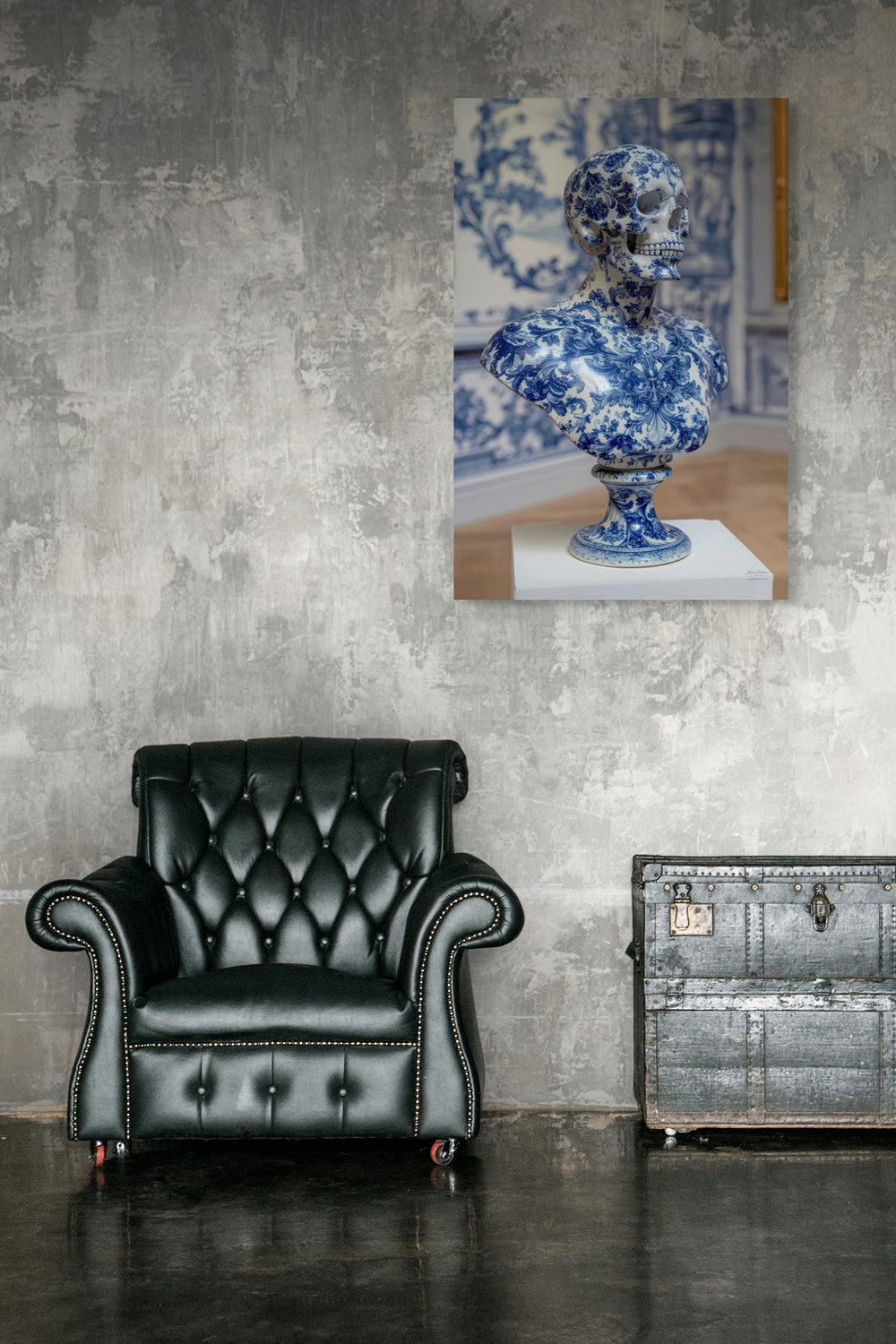 SkullBloom porselein kunst toegepast in stijlvol interieur