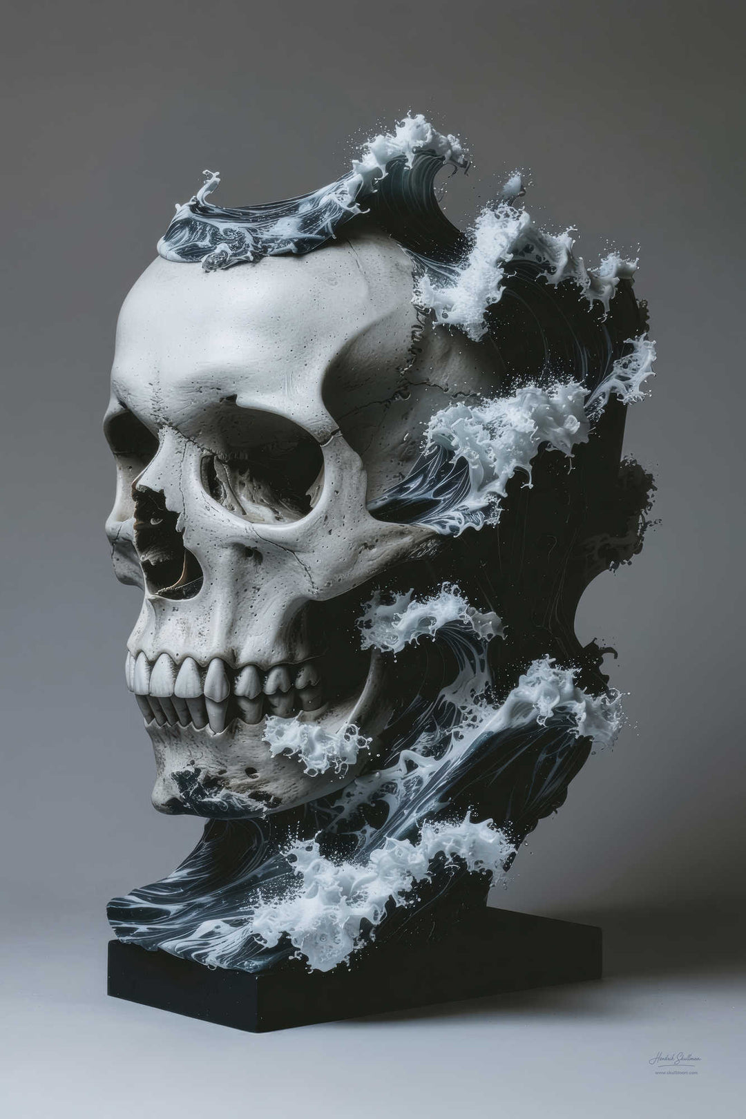 Stilleven schedel in zee met terugtrekkend water – Skullbloom Dark Terugtrekkend Water