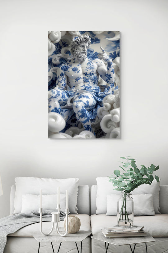 Skullbloom fotografisch kunstwerk van Poseidon als statement aan de muur in interieur