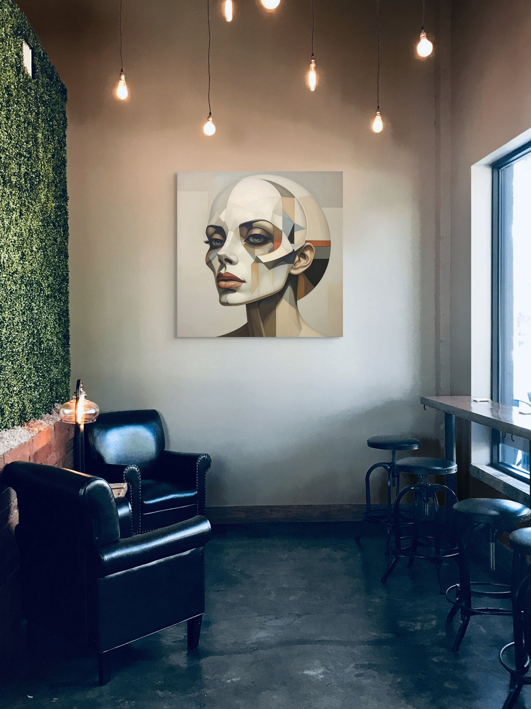 Veil kunstwerk als eyecatcher in minimalistisch interieur