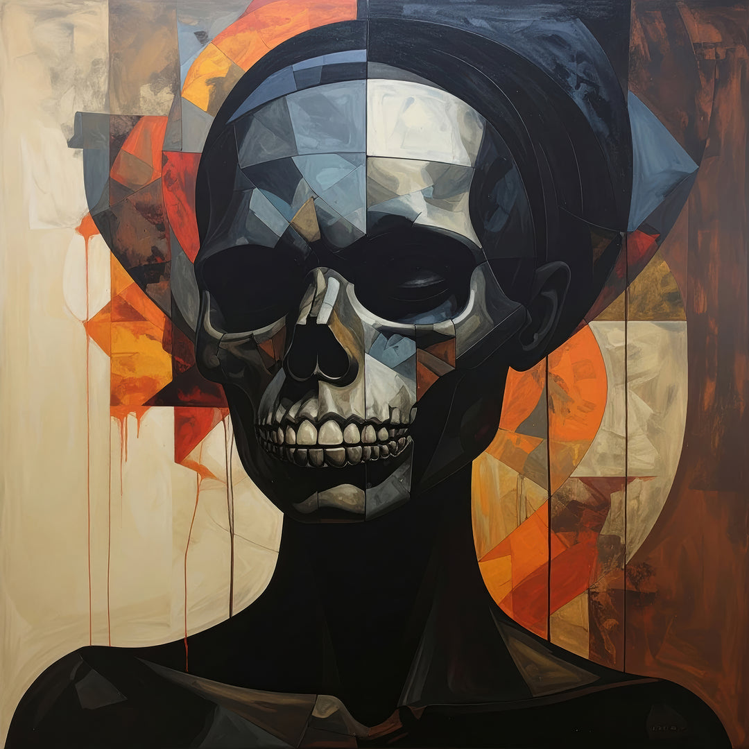 Donker abstract portret Veil II op Silver Plated Mirror met gelaagde vlakken