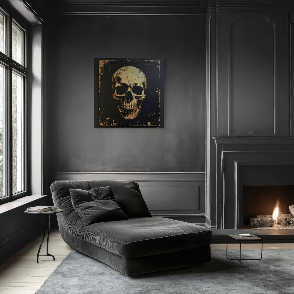 ICON II statement piece op Silver Plated Mirror in minimalistisch interieur gemaakt in het SkullBloom universum